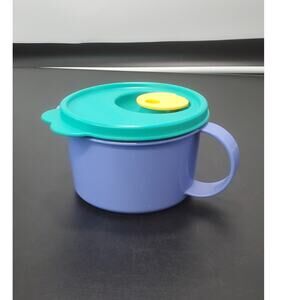 Tupperware 3155 Microwave 16 oz Soup Mug w/Vent Spout Lid 3156 Blue & Turquoise
